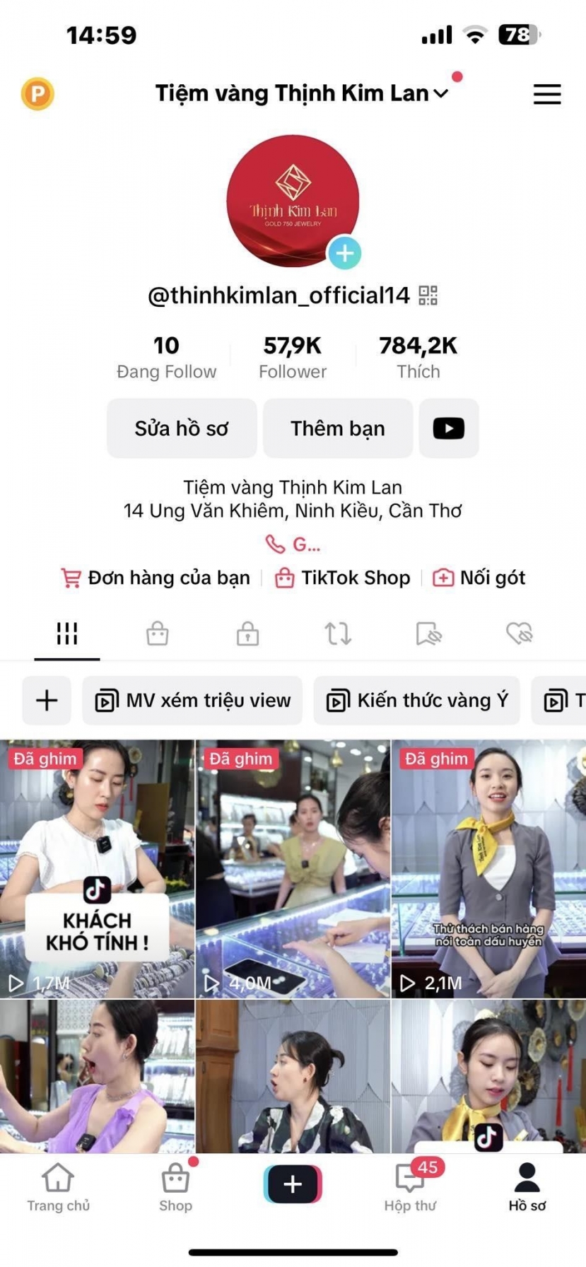 Kênh tiktok của tiệm vàng Thịnh Kim Lan Kênh tiktok của tiệm vàng Thịnh Kim Lan