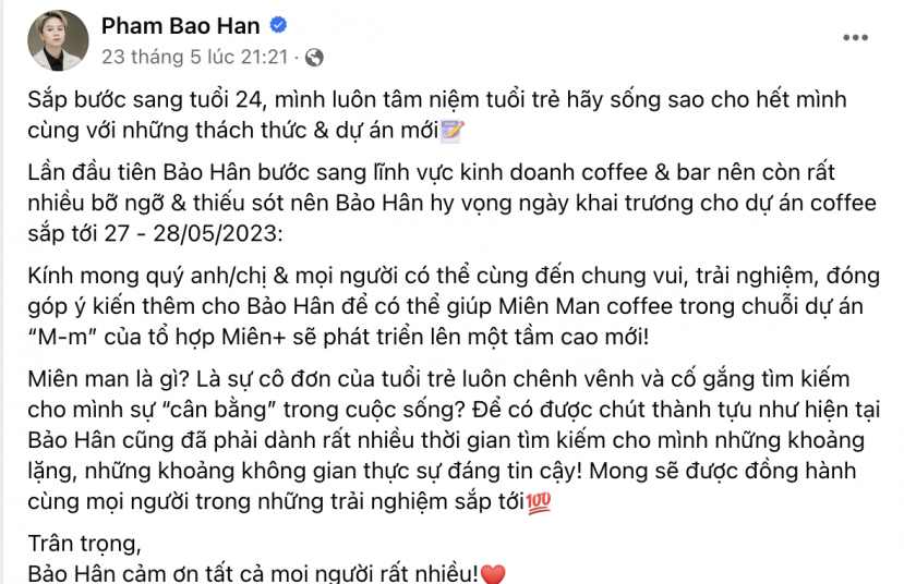 Bảo Hân sắp khai chương cửa hàng cafe (Ảnh: Chụp màn hình) Bảo Hân sắp khai chương cửa hàng cafe (Ảnh: Chụp màn hình)