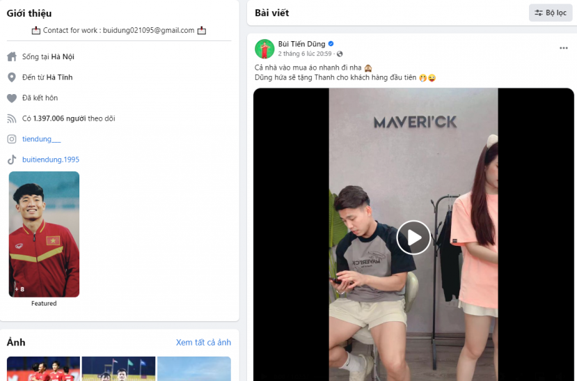 Ngày (2/6), Bùi Tiến Dũng chia sẻ lại livestream bán quần áo trên fanpage của mình (Ảnh: Chụp màn hình) Ngày (2/6), Bùi Tiến Dũng chia sẻ lại livestream bán quần áo trên fanpage của mình (Ảnh: Chụp màn hình)