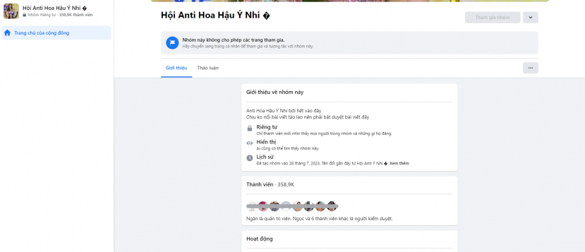 Tính đến chiều 2/8, group anti-fan của Ý Nhi đã có gần 400 nghìn thành viên (Ảnh: Chụp màn hình) Tính đến chiều 2/8, group anti-fan của Ý Nhi đã có gần 400 nghìn thành viên (Ảnh: Chụp màn hình)