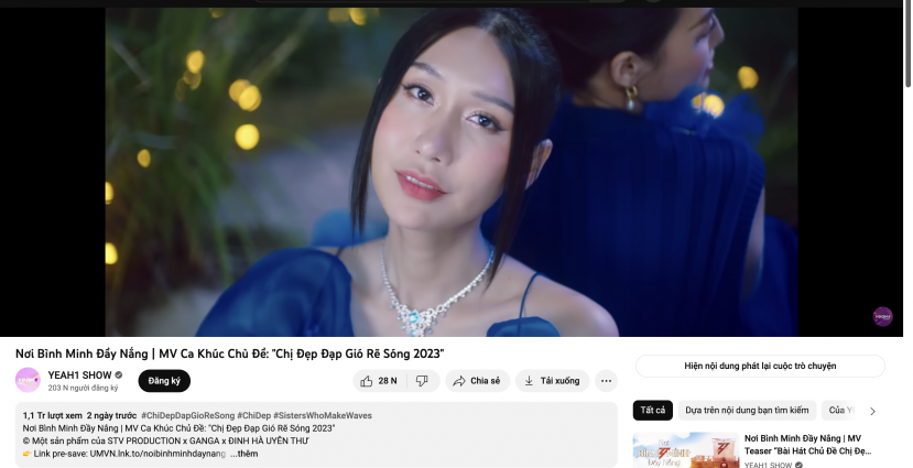 Sau 2 ngày ra mắt, MV 'Nơi bình minh đầy nắng' đã đạt 1,1 triệu lượt xem trên Yotube. Ảnh: Chụp màn hình Sau 2 ngày ra mắt, MV 'Nơi bình minh đầy nắng' đã đạt 1,1 triệu lượt xem trên Yotube. Ảnh: Chụp màn hình