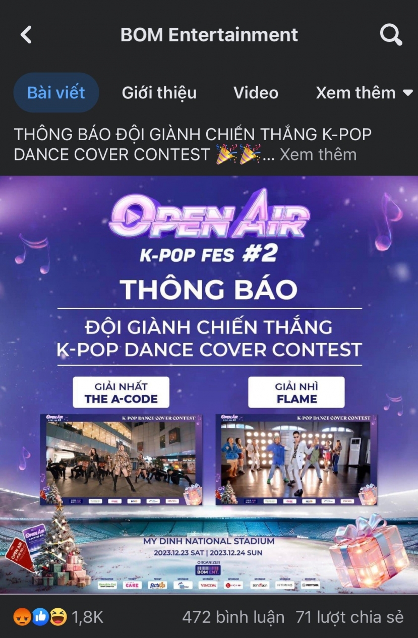 Bài đăng gần nhất trên fanpage của BTC. Ảnh: Chụp màn hình Bài đăng gần nhất trên fanpage của BTC. Ảnh: Chụp màn hình