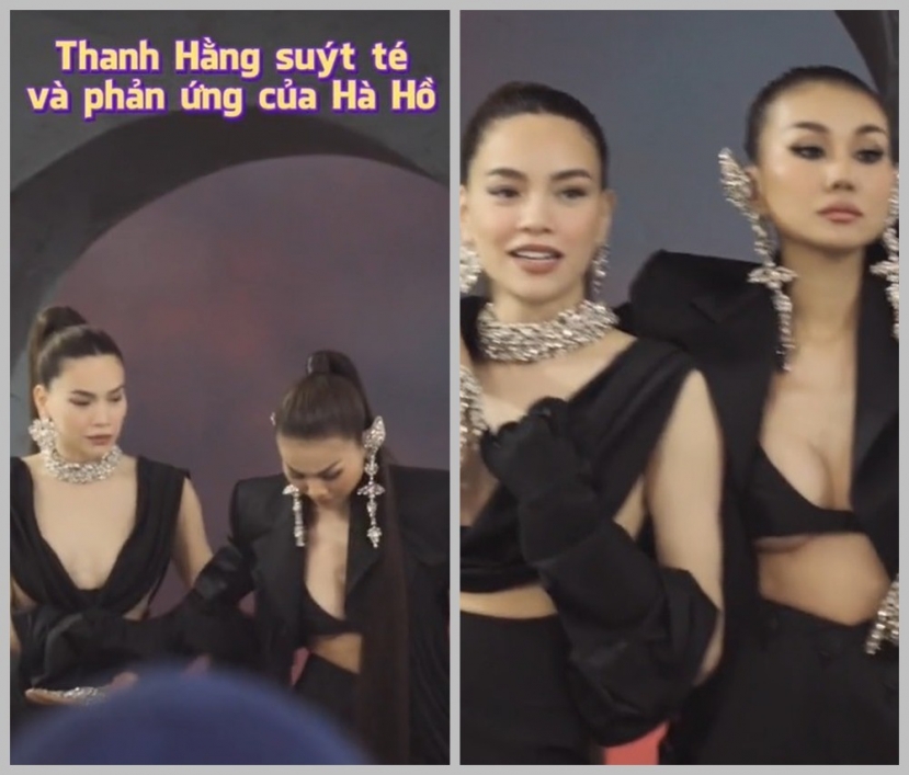 Hồ Ngọc Hà phản ứng nhanh lẹ khi thấy bạn thân suýt ngã. Ảnh chụp màn hình. Hồ Ngọc Hà phản ứng nhanh lẹ khi thấy bạn thân suýt ngã. Ảnh chụp màn hình.