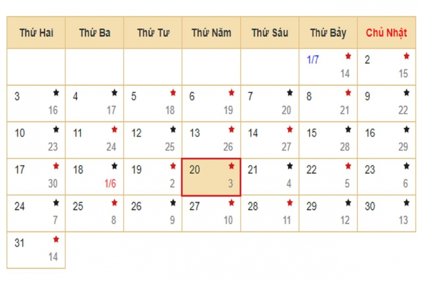 Lịch âm 20/7 - Xem lịch âm hôm nay 20/7/2023. Lịch âm 20/7 - Xem lịch âm hôm nay 20/7/2023.
