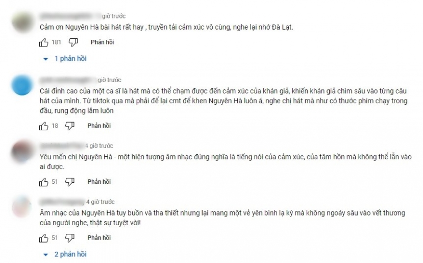 Nguyên Hà nhận được hàng nghìn lượt khen về giọng hát. Ảnh chụp màn hình. Nguyên Hà nhận được hàng nghìn lượt khen về giọng hát. Ảnh chụp màn hình.