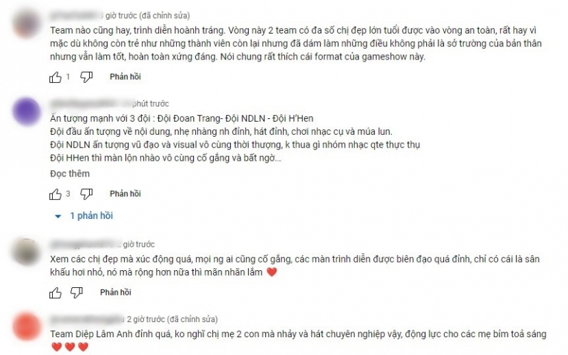 Những bình luận khen ngợi chương trình của khán giả. Ảnh chụp màn hình. Những bình luận khen ngợi chương trình của khán giả. Ảnh chụp màn hình.