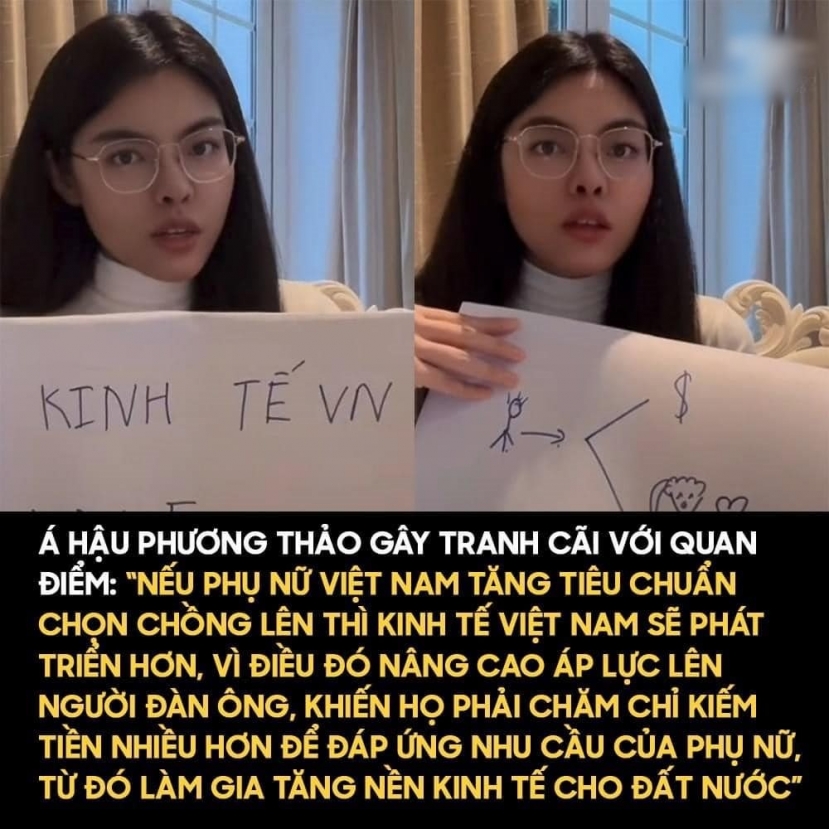Quan điểm của Á hậu Phương Thảo gây tranh cãi. Ảnh Internet. Quan điểm của Á hậu Phương Thảo gây tranh cãi. Ảnh Internet.