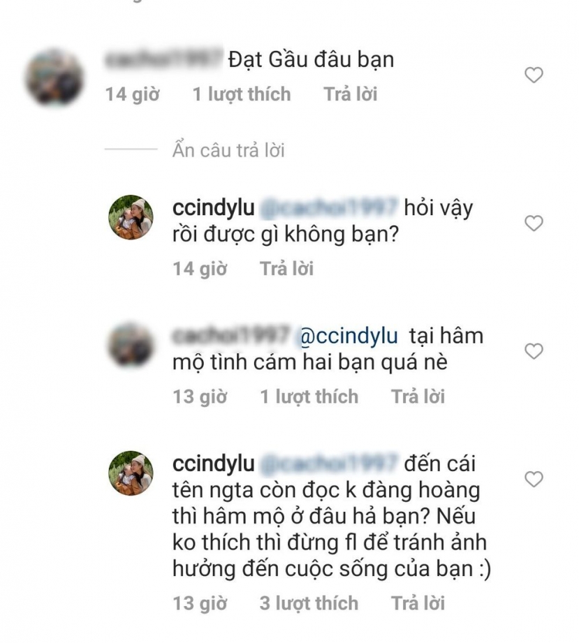 Cindy Lư lên tiếng khi bị soi mói chuyện đời tư. Ảnh chụp màn hình Cindy Lư lên tiếng khi bị soi mói chuyện đời tư. Ảnh chụp màn hình