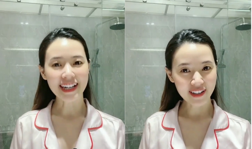 Midu khoe mặt mộc tại nhà riêng. Ảnh cắt từ clip Midu khoe mặt mộc tại nhà riêng. Ảnh cắt từ clip