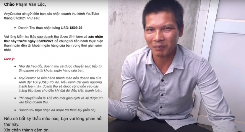 Lộc Fuho không ngần ngại công khai mức thu nhập của mình. Ảnh: Internet Lộc Fuho không ngần ngại công khai mức thu nhập của mình. Ảnh: Internet