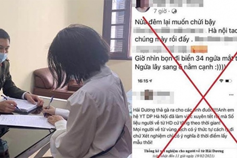 Ngày 24/2, Công an quận Cầu Giấy (Hà Nội) cũng đã triệu tập và xử phạt 7,5 triệu đồng đối với N.T.T. (SN 1989, ở Cầu Giấy, Hà Nội) về hành vi đăng tải nội dung bôi nhọ, xúc phạm danh dự, cán bộ và người dân Hải Dương trong phòng, chống dịch COVID-19. Ảnh: FB Ngày 24/2, Công an quận Cầu Giấy (Hà Nội) cũng đã triệu tập và xử phạt 7,5 triệu đồng đối với N.T.T. (SN 1989, ở Cầu Giấy, Hà Nội) về hành vi đăng tải nội dung bôi nhọ, xúc phạm danh dự, cán bộ và người dân Hải Dương trong phòng, chống dịch COVID-19. Ảnh: FB