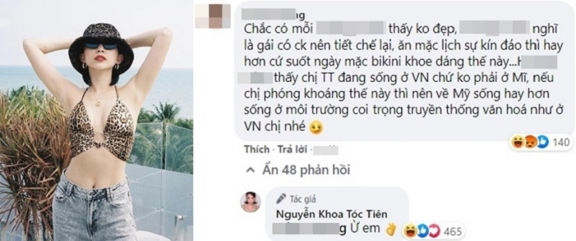 Trước đó, Tóc Tiên cũng bị một fan đề nghị dọn về Mỹ sống vì cho rằng cô không phù hợp với môi trường coi trọng truyền thống văn hóa như Việt Nam. Ảnh: FB Trước đó, Tóc Tiên cũng bị một fan đề nghị dọn về Mỹ sống vì cho rằng cô không phù hợp với môi trường coi trọng truyền thống văn hóa như Việt Nam. Ảnh: FB