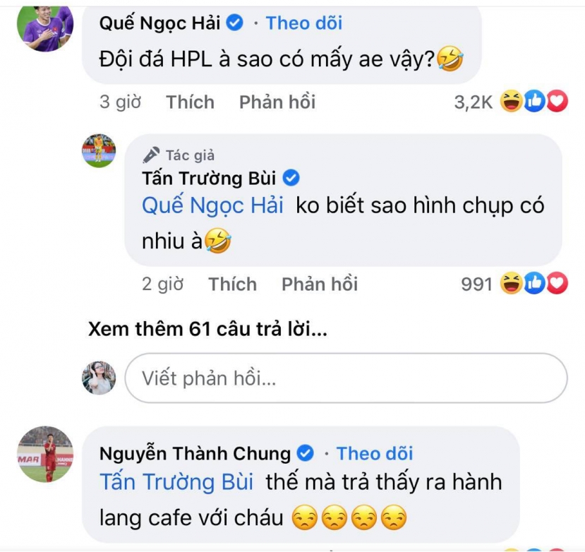 Hải Quế và Thành Chung để lại bình luận dưới bài đăng của đàn anh. Hải Quế và Thành Chung để lại bình luận dưới bài đăng của đàn anh.