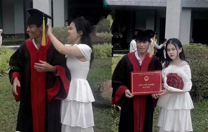 Vì quá hạnh phúc xen lẫn cảm động, bố nữ sinh đã rưng rưng nước mắt và mỉm cười một cách vô cùng mãn nguyện. Vì quá hạnh phúc xen lẫn cảm động, bố nữ sinh đã rưng rưng nước mắt và mỉm cười một cách vô cùng mãn nguyện.