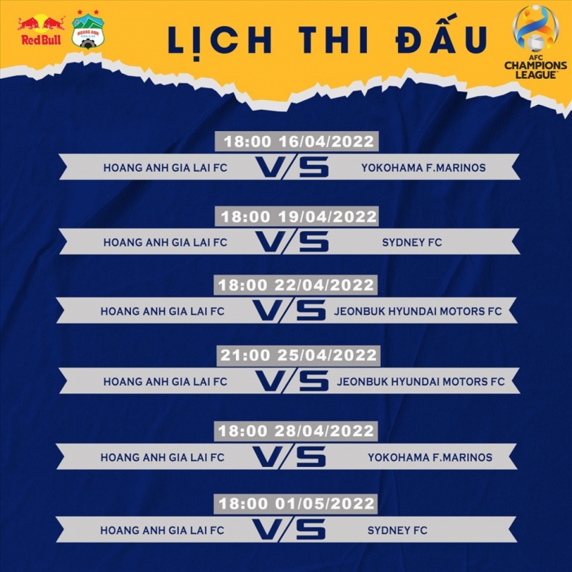 Lịch thi đấu của HAGL tại bảng H - AFC Champions League 2022. Ảnh: Internet Lịch thi đấu của HAGL tại bảng H - AFC Champions League 2022. Ảnh: Internet