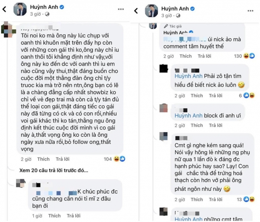 Nhận phải lời bình luận kém duyên, Huỳnh Anh nhẹ nhàng đáp trả. Ảnh: FBNV Nhận phải lời bình luận kém duyên, Huỳnh Anh nhẹ nhàng đáp trả. Ảnh: FBNV