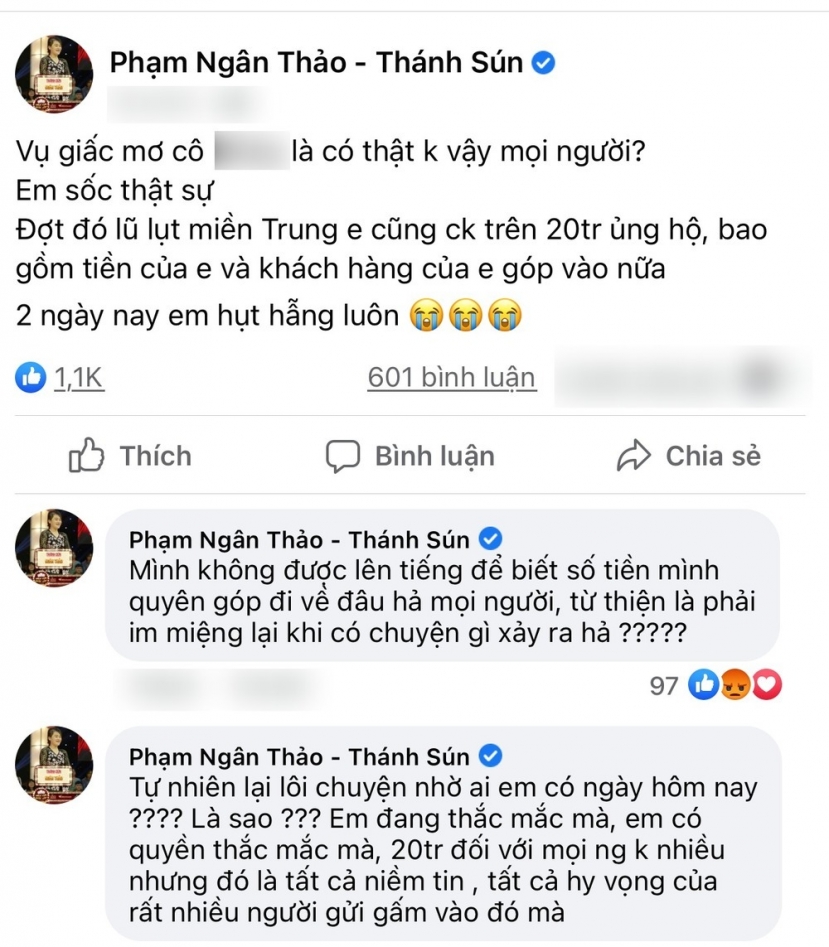 Chia sẻ gây xôn xao trước đó của Ngân Thảo. Ảnh: FBNV Chia sẻ gây xôn xao trước đó của Ngân Thảo. Ảnh: FBNV