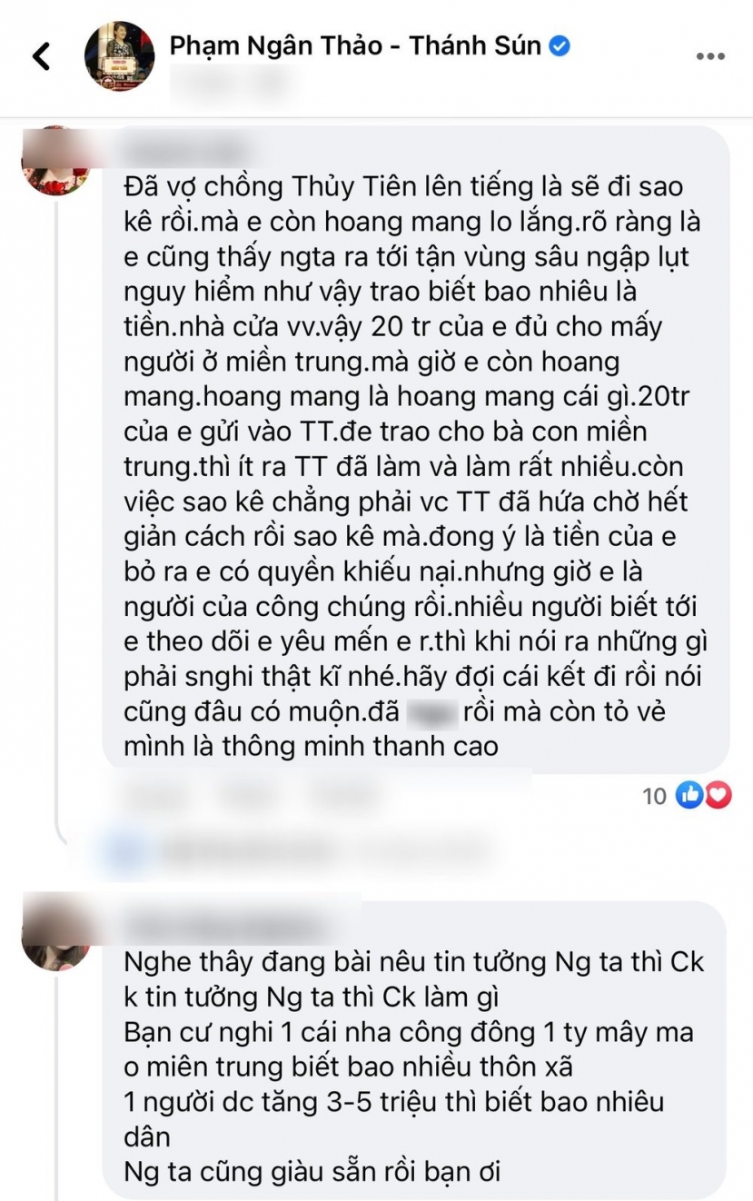 Nhiều người lên tiếng phản ứng trước bài đăng của Ngân Thảo khiến cô phải xóa đi chia sẻ của mình. Ảnh: FBNV Nhiều người lên tiếng phản ứng trước bài đăng của Ngân Thảo khiến cô phải xóa đi chia sẻ của mình. Ảnh: FBNV