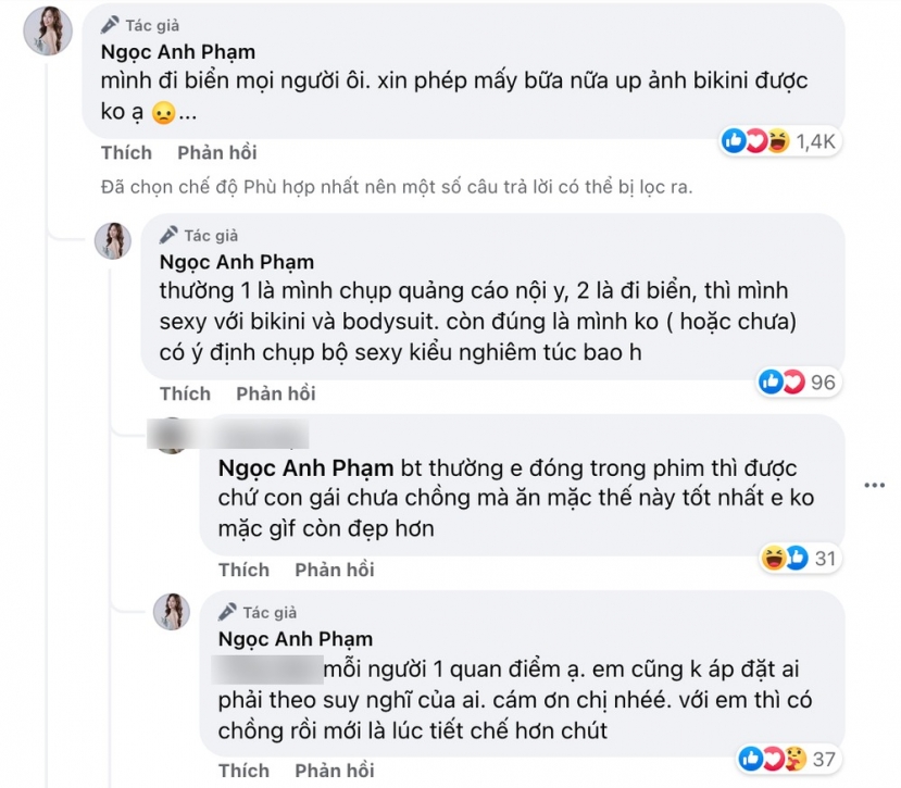 Phía Ngọc Anh cũng có những đáp trả tới CĐM. Ảnh: FB Phía Ngọc Anh cũng có những đáp trả tới CĐM. Ảnh: FB