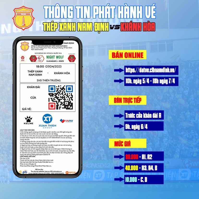 Kế hoạch bán vé trận Nam Định gặp Khánh Hòa tại vòng 5 V-League 2023 Kế hoạch bán vé trận Nam Định gặp Khánh Hòa tại vòng 5 V-League 2023