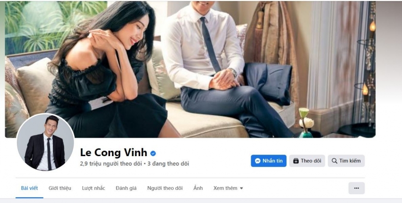 Trang cá nhân của Công Vinh sở hữu 2,9 triệu lượt theo dõi