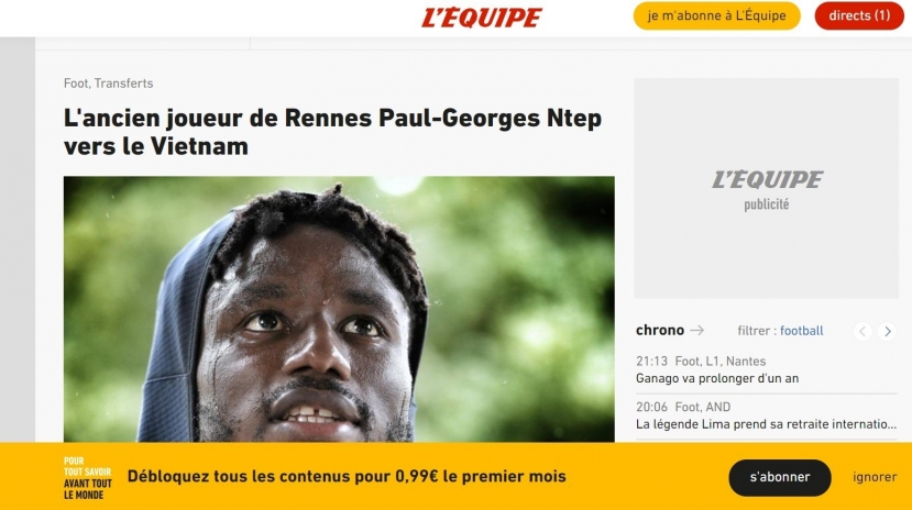 Tờ L'Equipe đưa tin tiền đạo Paul-Georges Ntep đã đồng ý gia nhập CLB TP.HCM Tờ L'Equipe đưa tin tiền đạo Paul-Georges Ntep đã đồng ý gia nhập CLB TP.HCM