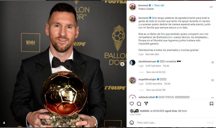 Messi có động thái trên MXH sau khi giành Quả bóng vàng 2023 - Ảnh 2 Messi có động thái trên MXH sau khi giành Quả bóng vàng 2023 - Ảnh 2