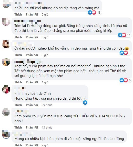 Tuy nhiên, rất nhiều khán giả cho rằng không nên soi tiểu tiết như vậy. Diễn xuất của Thanh Hương được khen ngợi rất nhiều. Ảnh chụp màn hình Tuy nhiên, rất nhiều khán giả cho rằng không nên soi tiểu tiết như vậy. Diễn xuất của Thanh Hương được khen ngợi rất nhiều. Ảnh chụp màn hình
