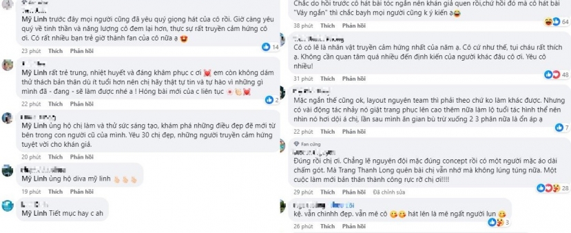 Đông đảo cư dân mạng bày tỏ sự ủng hộ với sự thay đổi của Mỹ Linh. Ảnh chụp màn hình Đông đảo cư dân mạng bày tỏ sự ủng hộ với sự thay đổi của Mỹ Linh. Ảnh chụp màn hình