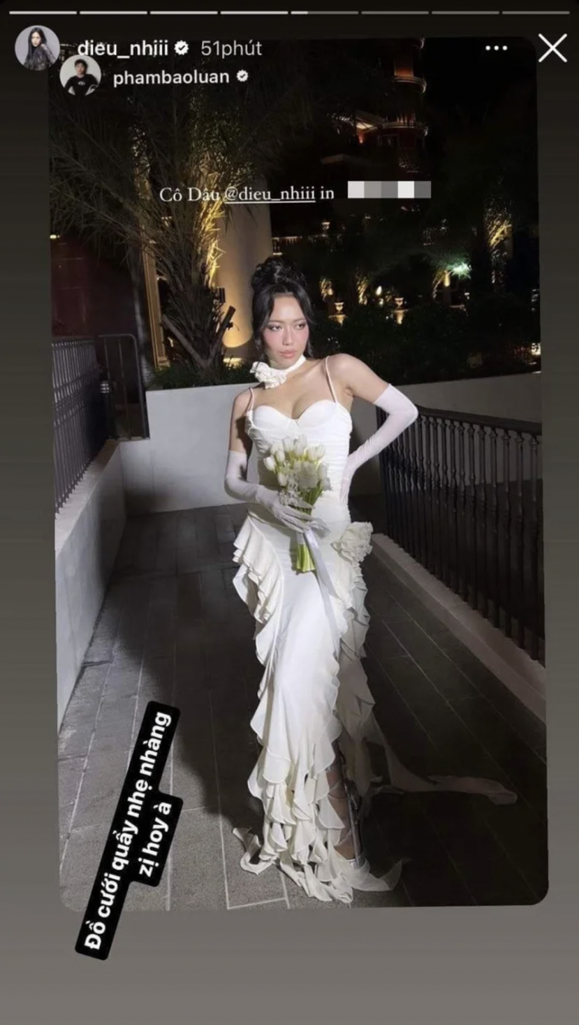 Diệu Nhi hài hước chia sẻ về chiếc váy cưới gây tranh cãi của mình. Ảnh: Instagram Diệu Nhi hài hước chia sẻ về chiếc váy cưới gây tranh cãi của mình. Ảnh: Instagram