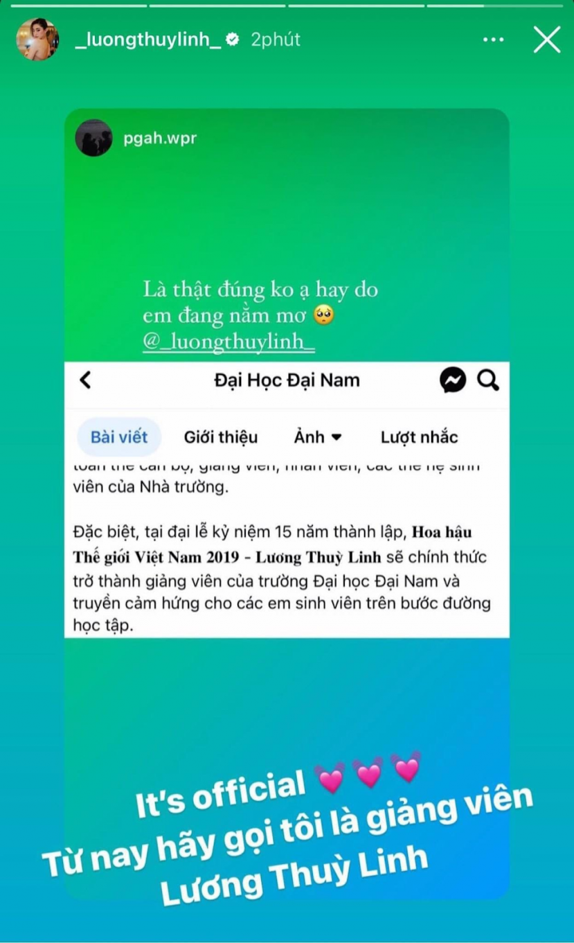 Lương Thùy Linh thông báo tin vui đến những người hâm mộ. Ảnh: Instagram Lương Thùy Linh thông báo tin vui đến những người hâm mộ. Ảnh: Instagram