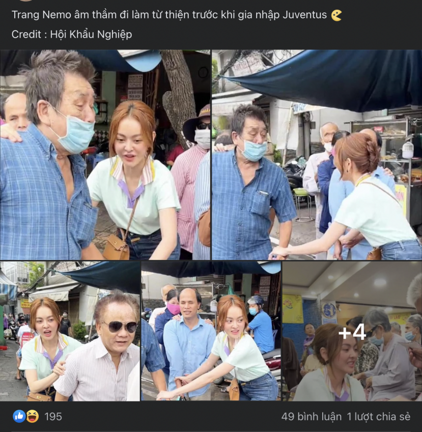 Trang Nemo được cho âm thầm đi làm từ thiện giữa ồn ào kiện tụng. Ảnh: Facebook Trang Nemo được cho âm thầm đi làm từ thiện giữa ồn ào kiện tụng. Ảnh: Facebook