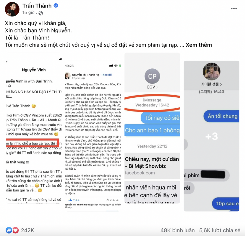 Trấn Thành mới đây đã chính thức lên tiếng về sự vụ ồn ào thời gian vừa qua. Ảnh: Facebook Trấn Thành mới đây đã chính thức lên tiếng về sự vụ ồn ào thời gian vừa qua. Ảnh: Facebook