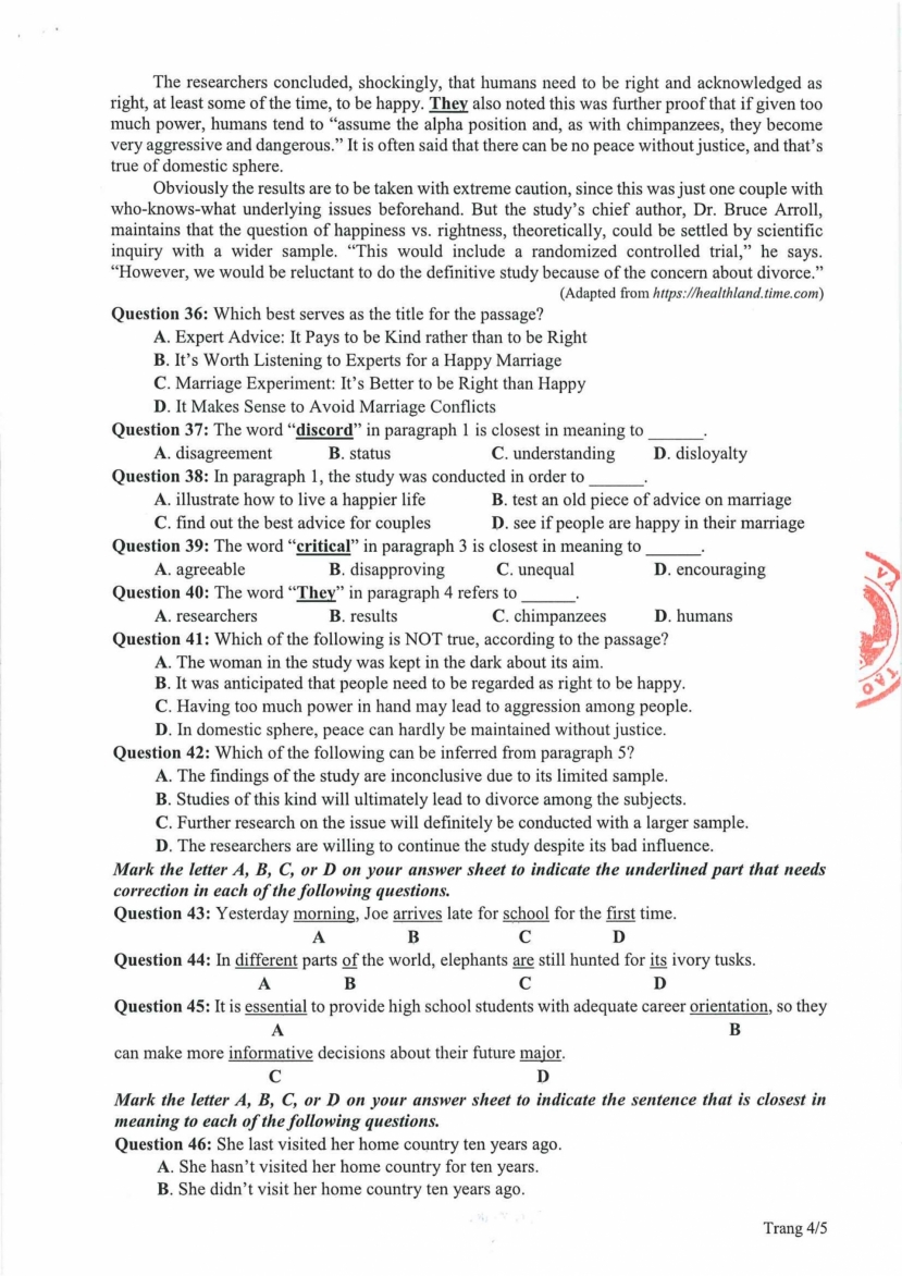 Đáp án môn Tiếng Anh mã đề 411 kì thi THPT Quốc gia 2021 - Ảnh 4 Đáp án môn Tiếng Anh mã đề 411 kì thi THPT Quốc gia 2021 - Ảnh 4