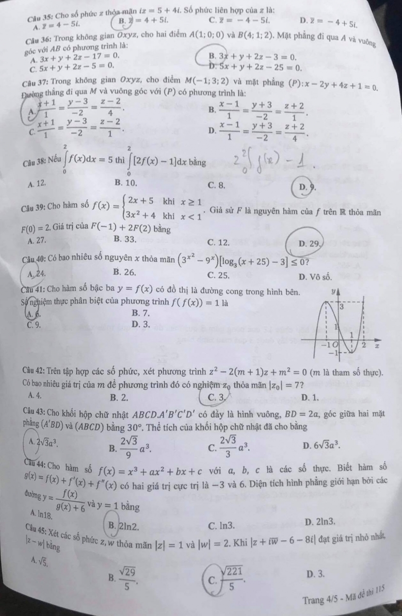 Đáp án môn Toán mã đề 115 kỳ thi THPT Quốc Gia 2021 - Ảnh 4 Đáp án môn Toán mã đề 115 kỳ thi THPT Quốc Gia 2021 - Ảnh 4