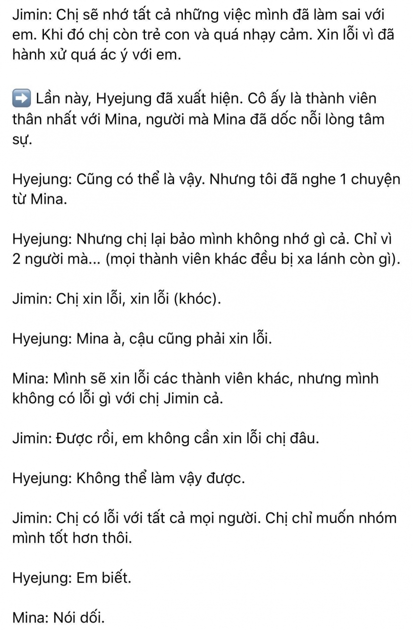 Dispatch khui toàn bộ hội thoại trong buổi gặp mặt AOA: Mina trở thành kẻ cố chấp thích đóng vai nạn nhân - Ảnh 10 Dispatch khui toàn bộ hội thoại trong buổi gặp mặt AOA: Mina trở thành kẻ cố chấp thích đóng vai nạn nhân - Ảnh 10