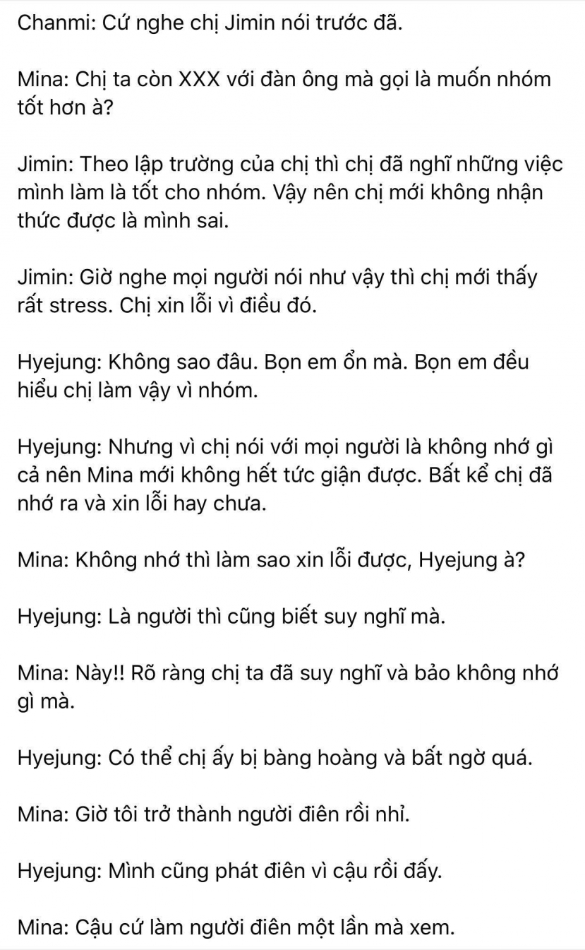 Dispatch khui toàn bộ hội thoại trong buổi gặp mặt AOA: Mina trở thành kẻ cố chấp thích đóng vai nạn nhân - Ảnh 11 Dispatch khui toàn bộ hội thoại trong buổi gặp mặt AOA: Mina trở thành kẻ cố chấp thích đóng vai nạn nhân - Ảnh 11