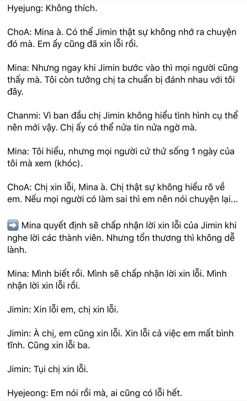 Dispatch khui toàn bộ hội thoại trong buổi gặp mặt AOA: Mina trở thành kẻ cố chấp thích đóng vai nạn nhân - Ảnh 12 Dispatch khui toàn bộ hội thoại trong buổi gặp mặt AOA: Mina trở thành kẻ cố chấp thích đóng vai nạn nhân - Ảnh 12