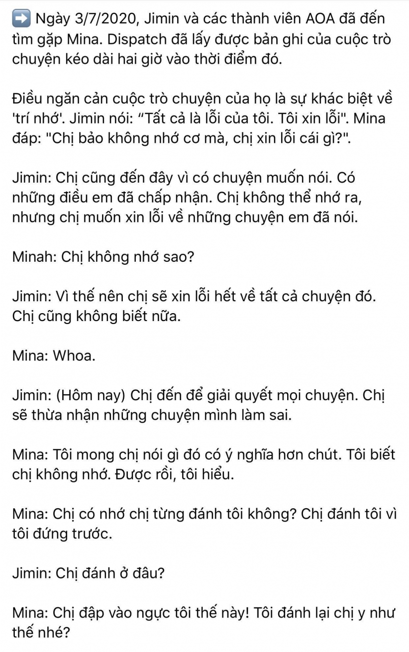 Dispatch khui toàn bộ hội thoại trong buổi gặp mặt AOA: Mina trở thành kẻ cố chấp thích đóng vai nạn nhân - Ảnh 3 Dispatch khui toàn bộ hội thoại trong buổi gặp mặt AOA: Mina trở thành kẻ cố chấp thích đóng vai nạn nhân - Ảnh 3
