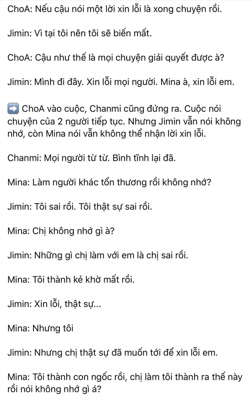 Dispatch khui toàn bộ hội thoại trong buổi gặp mặt AOA: Mina trở thành kẻ cố chấp thích đóng vai nạn nhân - Ảnh 5 Dispatch khui toàn bộ hội thoại trong buổi gặp mặt AOA: Mina trở thành kẻ cố chấp thích đóng vai nạn nhân - Ảnh 5