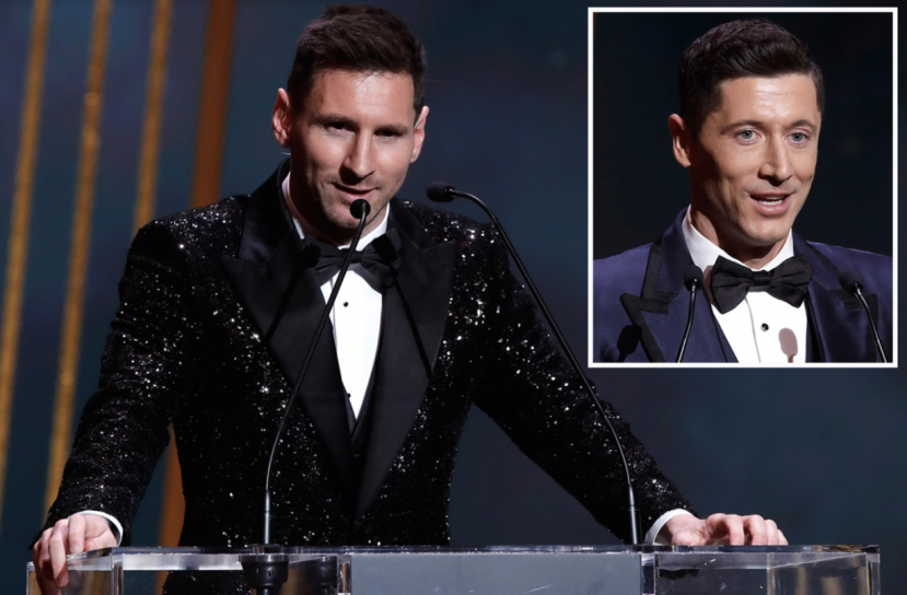 Trên bục nhận Quả bóng Vàng 2021, Messi vẫn tôn vinh Lewandowski - Ảnh: France Football Trên bục nhận Quả bóng Vàng 2021, Messi vẫn tôn vinh Lewandowski - Ảnh: France Football