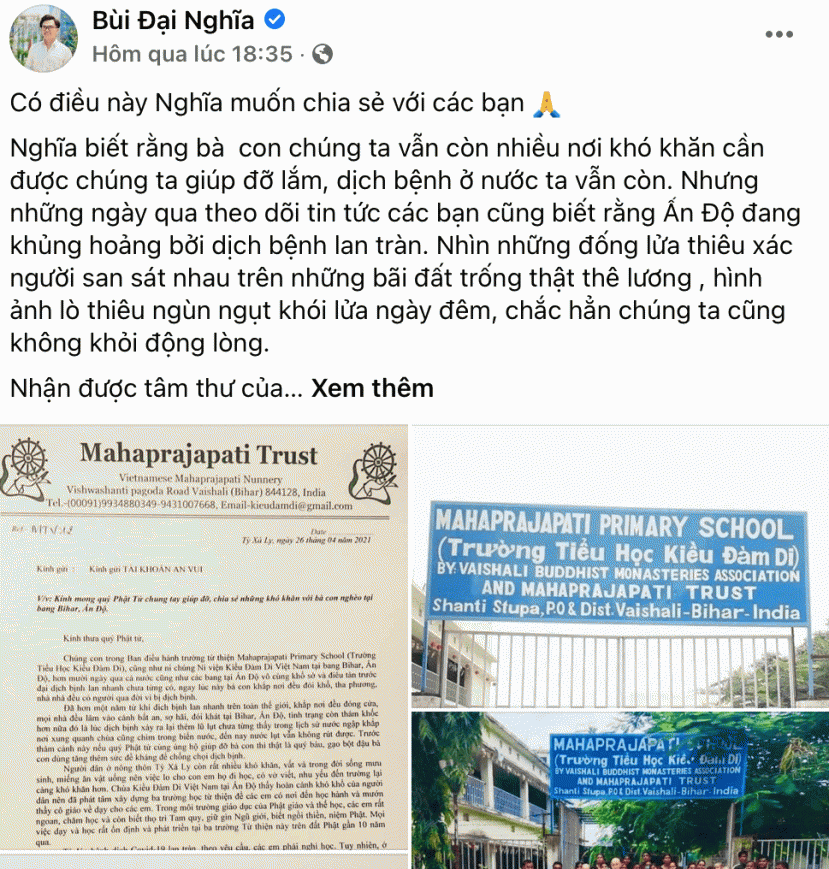 Nội dung bài kêu gọi ủng hộ người dân Ấn Độ. Ảnh: Chụp màn hình Nội dung bài kêu gọi ủng hộ người dân Ấn Độ. Ảnh: Chụp màn hình