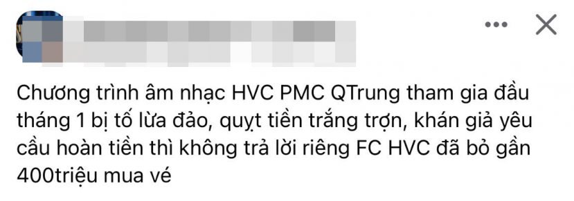 Bài tố BTC đêm diễn có in hình ảnh Hồ Văn Cường trên poster lừa đảo Bài tố BTC đêm diễn có in hình ảnh Hồ Văn Cường trên poster lừa đảo