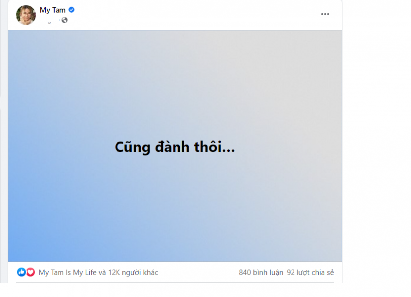 Mỹ Tâm gây chú ý khi đăng tải dòng trạng thái ngắn gọn nhưng đầy ẩn ý Mỹ Tâm gây chú ý khi đăng tải dòng trạng thái ngắn gọn nhưng đầy ẩn ý