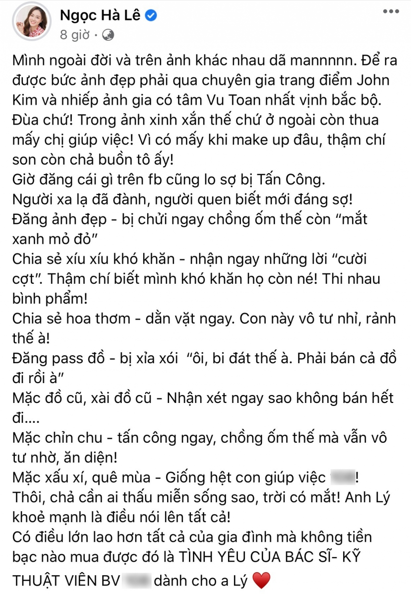 Ngọc Hà đăng tải bài viết dài bày tỏ nỗi lòng khi đăng mọi thông tin lên mạng xã hội đều lo sợ bị tấn công Ngọc Hà đăng tải bài viết dài bày tỏ nỗi lòng khi đăng mọi thông tin lên mạng xã hội đều lo sợ bị tấn công