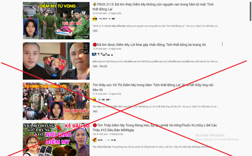 Trên nền tảng Youtube, khi gõ từ 'Diễm My' sẽ cho ra hàng loạt những kết quả 'giật gân' khiến dư luận phẫn nộ Trên nền tảng Youtube, khi gõ từ 'Diễm My' sẽ cho ra hàng loạt những kết quả 'giật gân' khiến dư luận phẫn nộ