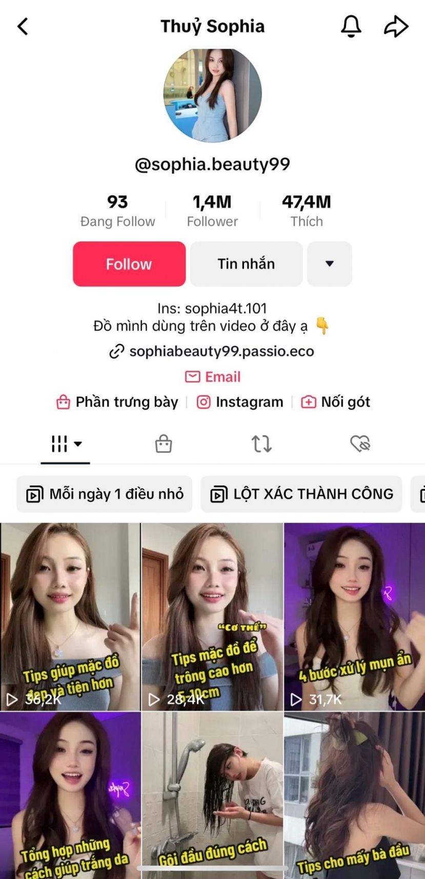 Thuỷ Sophia sở hữu tài khoản TikTok triệu follow với mong muốn truyền cảm hứng chăm sóc bản thân và làm đẹp bản thân mình cho mọi cô gái. Thuỷ Sophia sở hữu tài khoản TikTok triệu follow với mong muốn truyền cảm hứng chăm sóc bản thân và làm đẹp bản thân mình cho mọi cô gái.