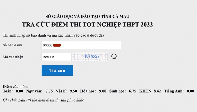 Điểm thi của nam sinh trường THPT chuyên Phan Ngọc Hiển, TP Cà Mau. Ảnh internet Điểm thi của nam sinh trường THPT chuyên Phan Ngọc Hiển, TP Cà Mau. Ảnh internet
