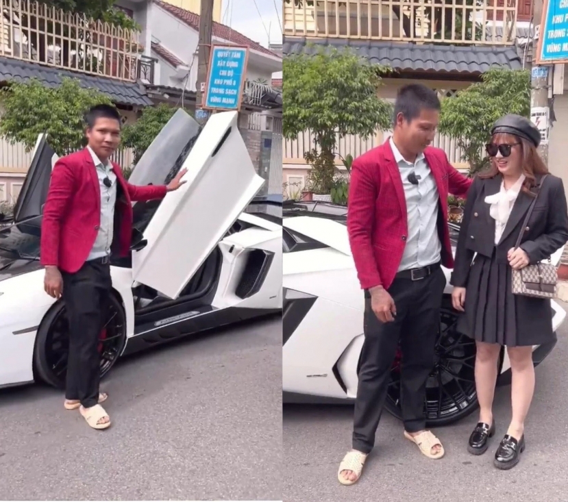 Lộc Fuho lái siêu xe chở vợ đi ăn. Ảnh cắt từ clip Lộc Fuho lái siêu xe chở vợ đi ăn. Ảnh cắt từ clip