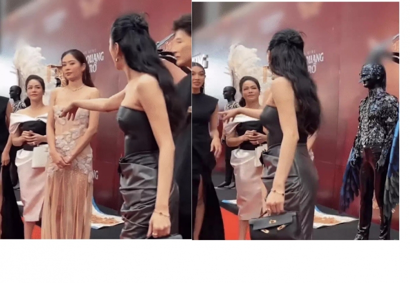 Hương Giang có hành động chen lấn trên thảm đỏ gây tranh cãi. Ảnh cắt từ clip Hương Giang có hành động chen lấn trên thảm đỏ gây tranh cãi. Ảnh cắt từ clip